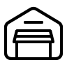a simple black and white icon of a warehouse or storage building representing five storage options